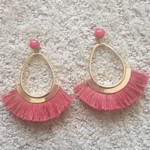 Gold and Red Fringe Boho Earrings